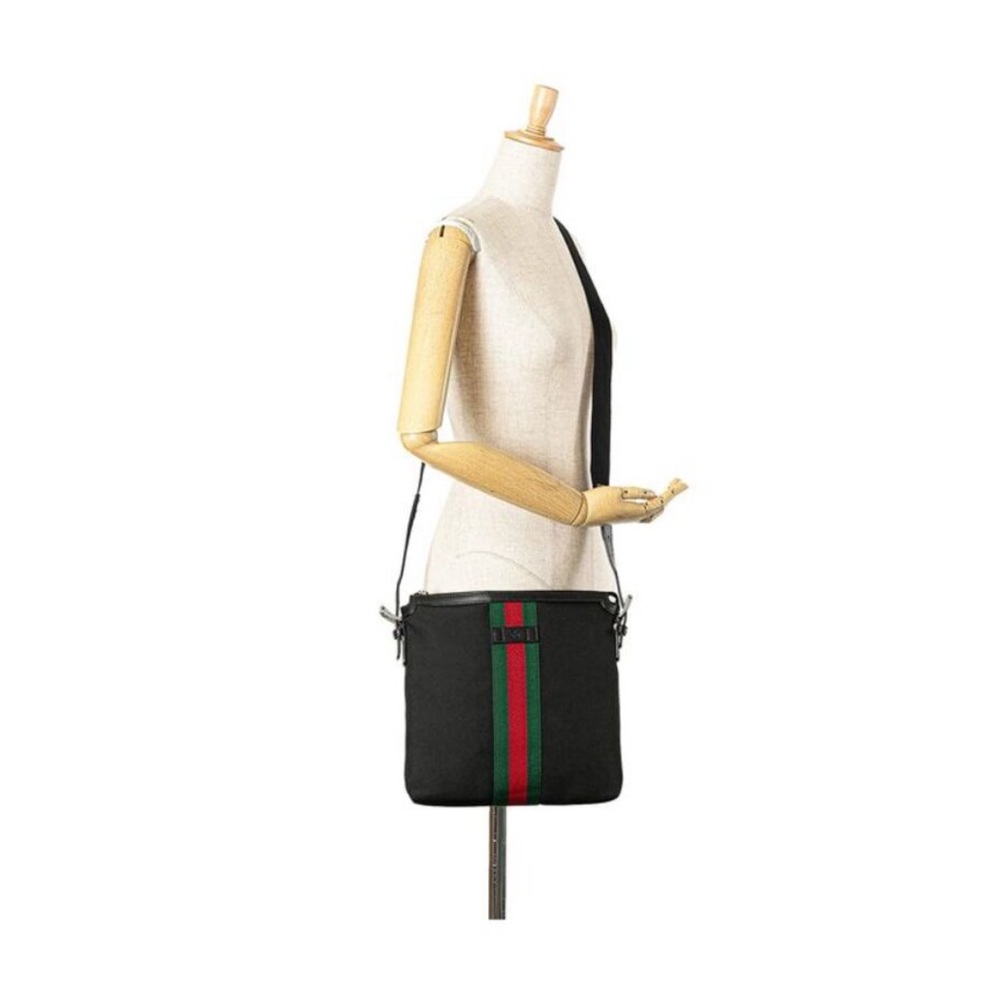 GUC Authentic Gucci Techno Canvas Web Messenger Bag Women Black Crossbody Bags - Picture 6 of 10